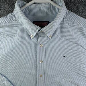 Vineyard Vines Button Up Cotton Whale Shirt Striped Blue XL Long Sleeve Adult